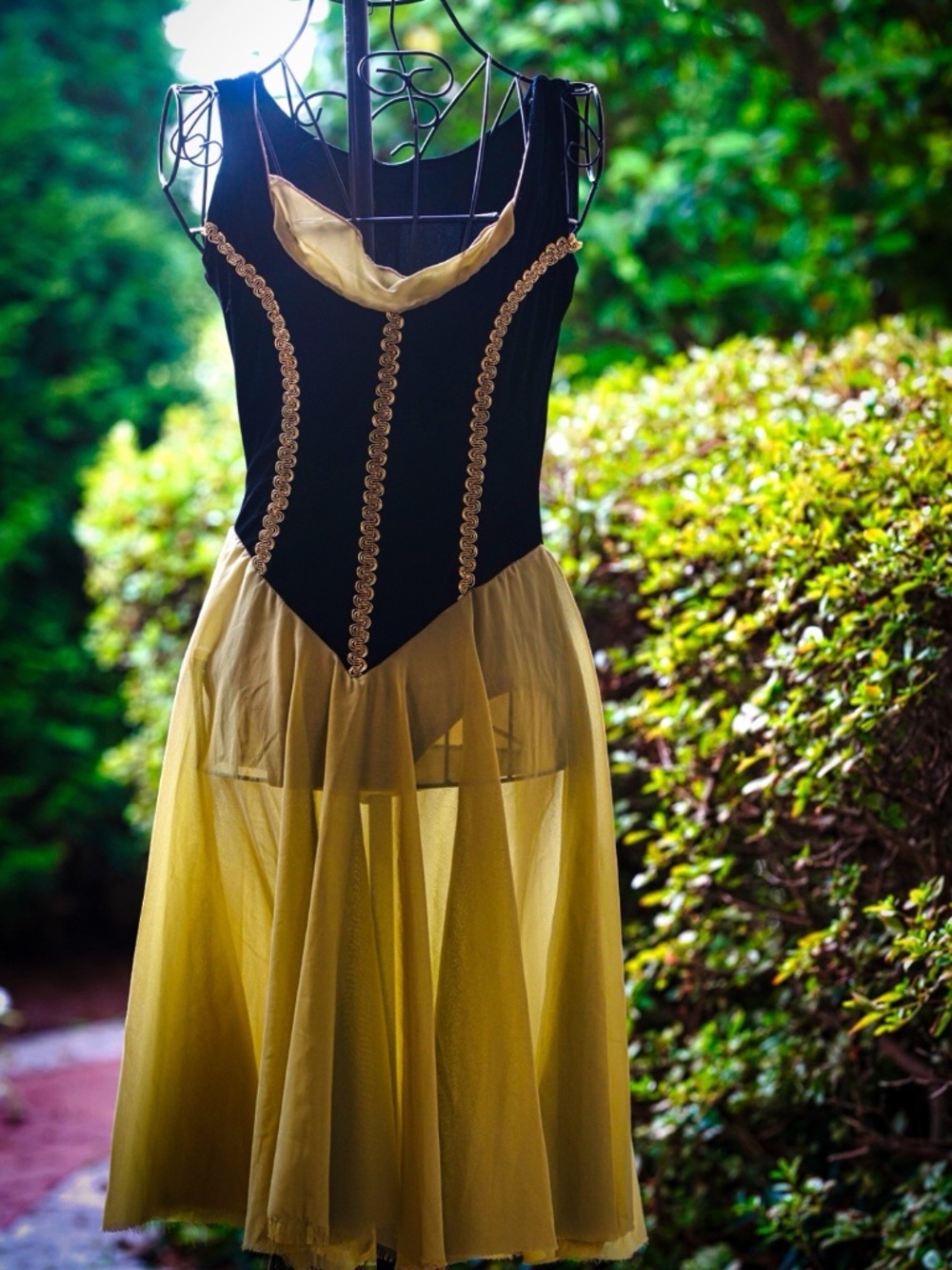 Curtain Call Costumes Black & Gold Dance Leotard + Skirt |